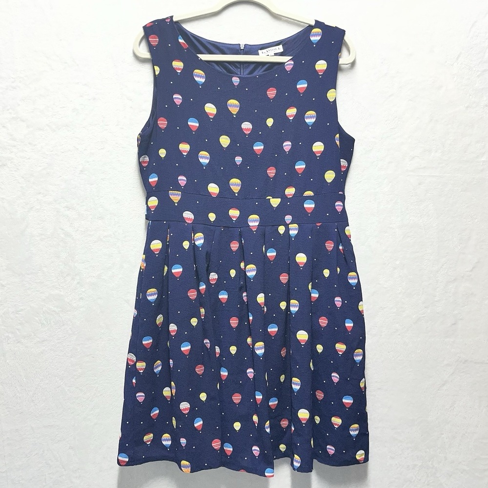Retro Sleeveless Hot Air Balloon Novelty Print Dress Womens L LA Soul AOP Artsy